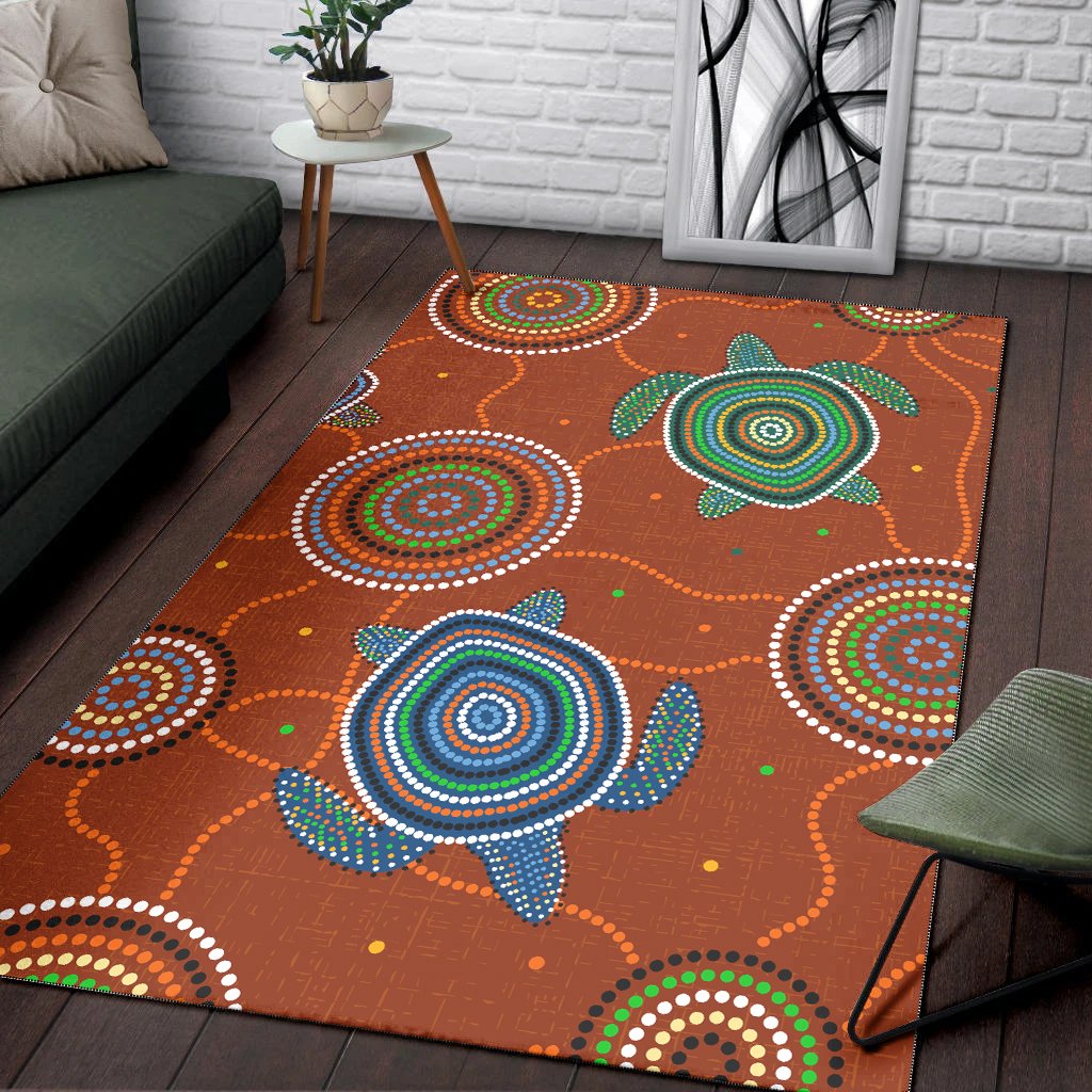 Aboriginal Area Rug - Aussie Turtle with Aboriginal Style