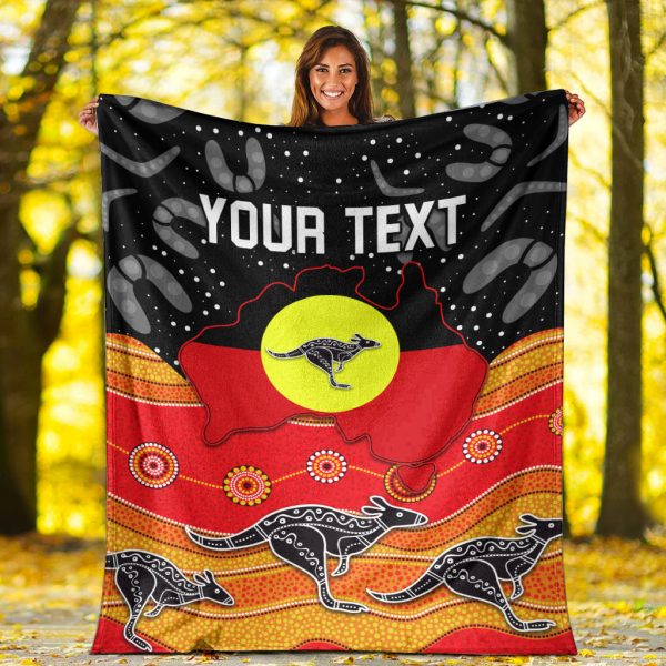 (Custom Personalised) Aboriginal Flag Premium Blanket Map Aussie LT13
