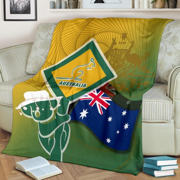 Premium Blanket - Aus Flag and Coat Of Arms Blanket Kangaroo and Koala Sign