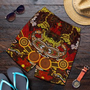 Aboriginal Men's Shorts , Kangaroo and Lizard Dot Painting Art