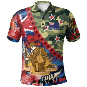 New Zealand Anzac Camouflage Curve Polo Shirt - Remembrance Anzac Day and the Dawn Service Polo Shirt