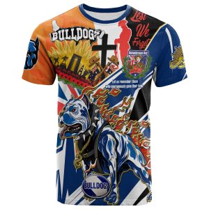 Bulldogs Rugby T-shirt - Custom Remembrance Bulldogs Anzac Quote With Poppy And Rosemary T-shirt