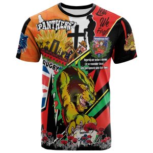 Panthers Rugby T-shirt - Custom Remembrance Panthers Anzac Quote With Poppy And Rosemary T-shirt