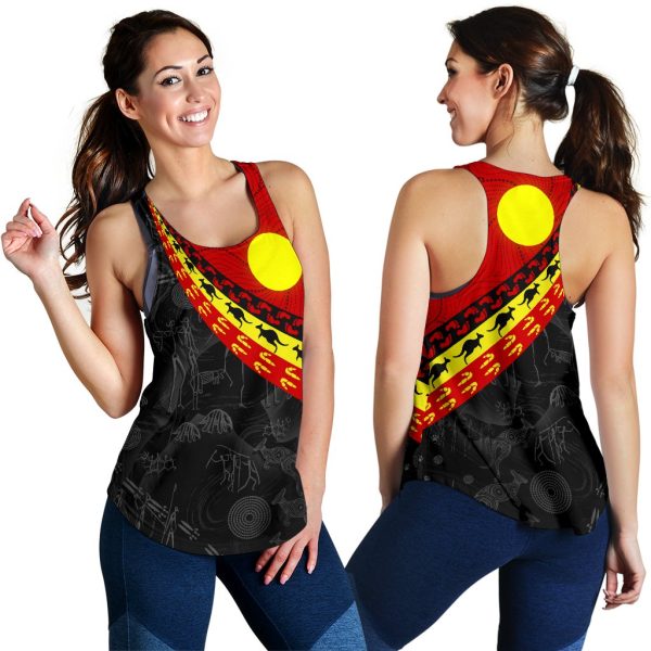 Aboriginal Women's Racerback Tank, Indigenous Flag Circle Dot Painting